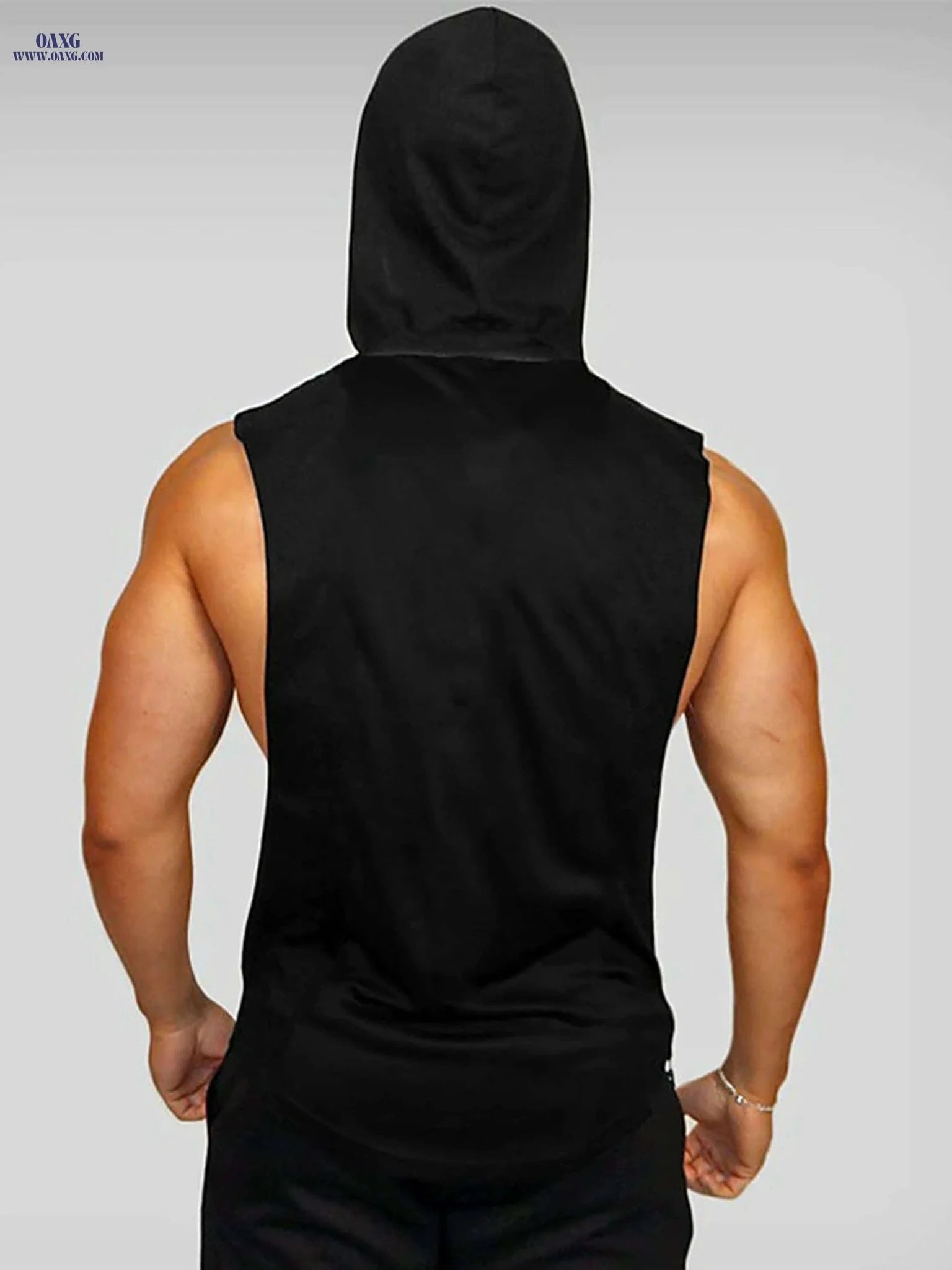 Men's Dumbbell Print Drawstring Hoodie - Casual Sleeveless Tank Top   OAXG Black / S