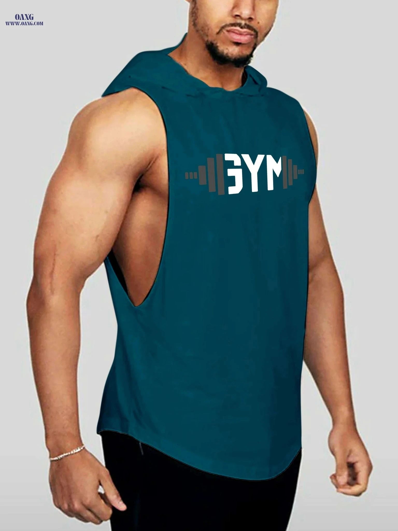 Men's Dumbbell Print Drawstring Hoodie - Casual Sleeveless Tank Top   OAXG Black / S