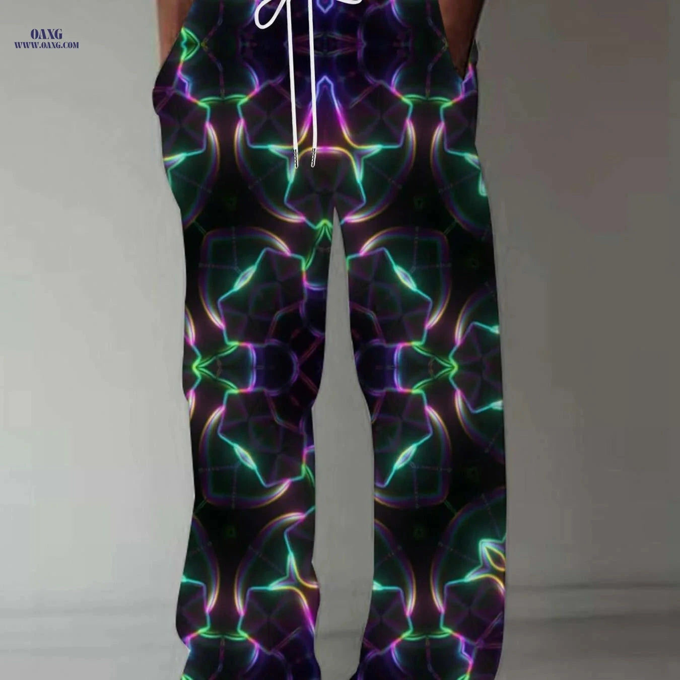 Men's Electric Blue Lightning Print Pants - Loose Fit, All-Season Comfort   OAXG 