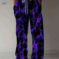 Men's Electric Blue Lightning Print Pants - Loose Fit, All-Season Comfort   OAXG Mixed Color 2 / M