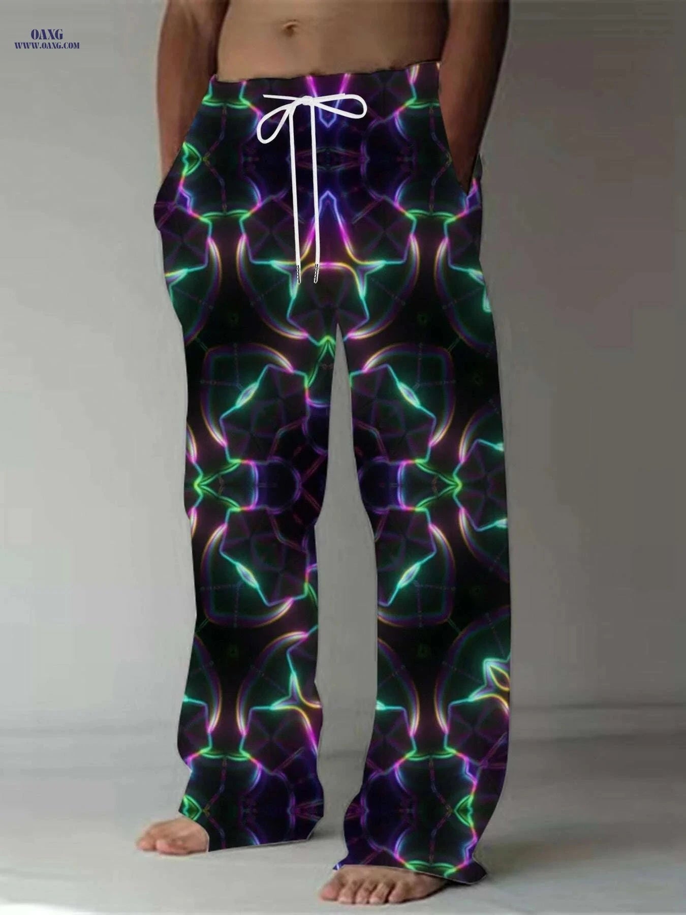 Men's Electric Blue Lightning Print Pants - Loose Fit, All-Season Comfort   OAXG Mixed Color 2 / M