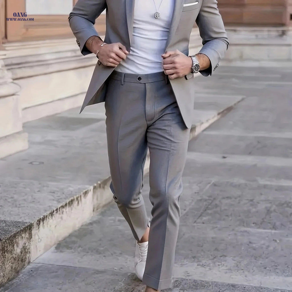Men's Elegant 2-Piece Suit - Blazer & Trousers for All Occasions   OAXG 