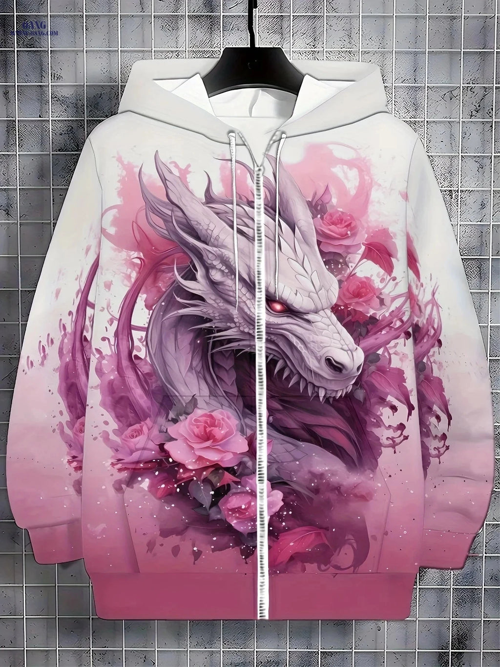 Men’s Elegant Dragon Floral Print Hoodie - Stylish Zip-Up for Fall/Winter   OAXG 
