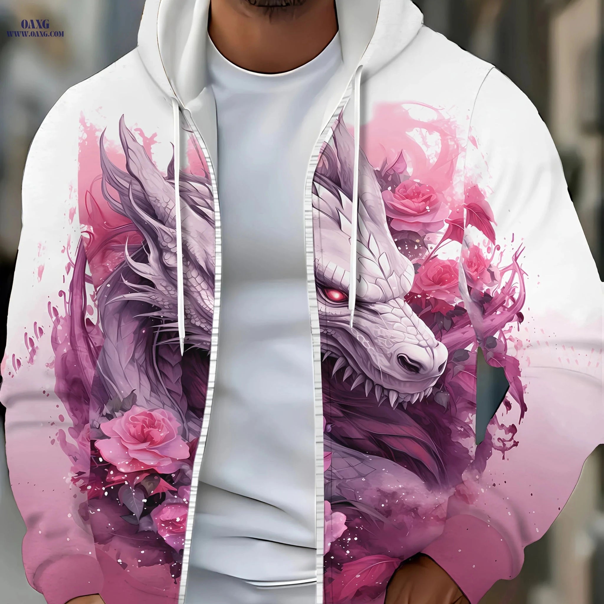 Men’s Elegant Dragon Floral Print Hoodie - Stylish Zip-Up for Fall/Winter   OAXG 【Multicolor】 / FR XL