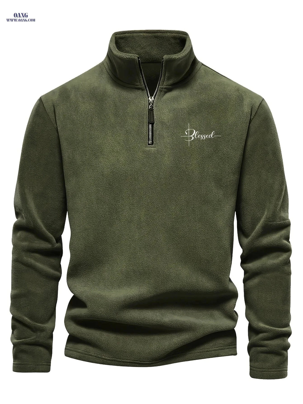 Men's Embroidered Fleece Pullover - Stylish Half-Zip Sweatshirt   OAXG 