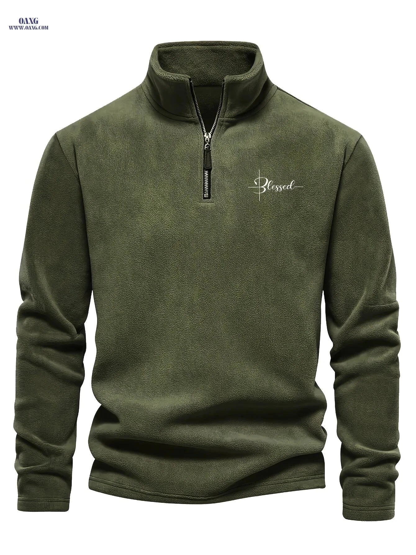 Men's Embroidered Fleece Pullover - Stylish Half-Zip Sweatshirt   OAXG 
