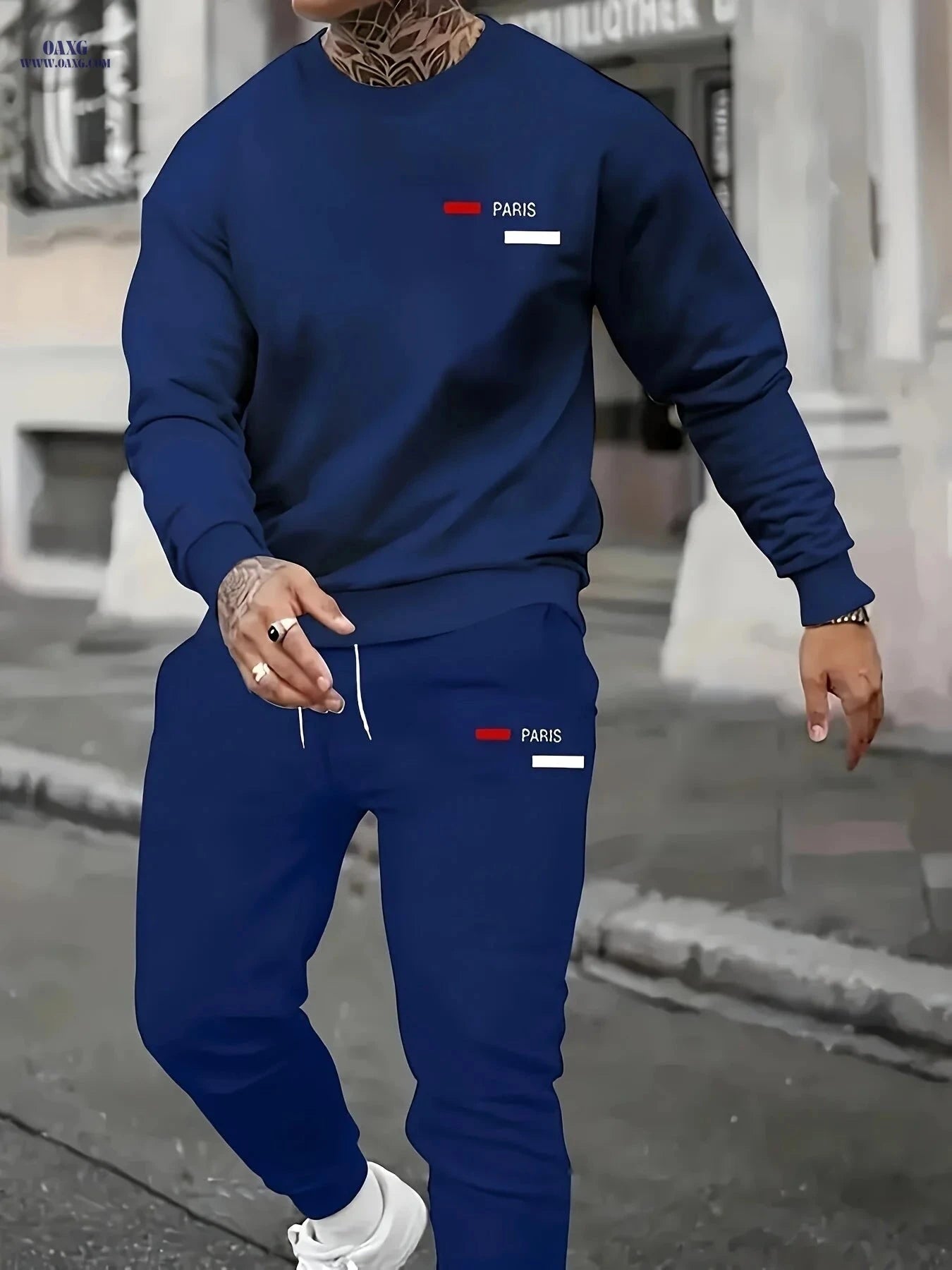 Men's Fall Sports Set - Round-Neck Top & Drawstring Pants   OAXG 