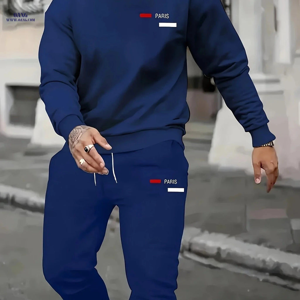 Men's Fall Sports Set - Round-Neck Top & Drawstring Pants   OAXG 