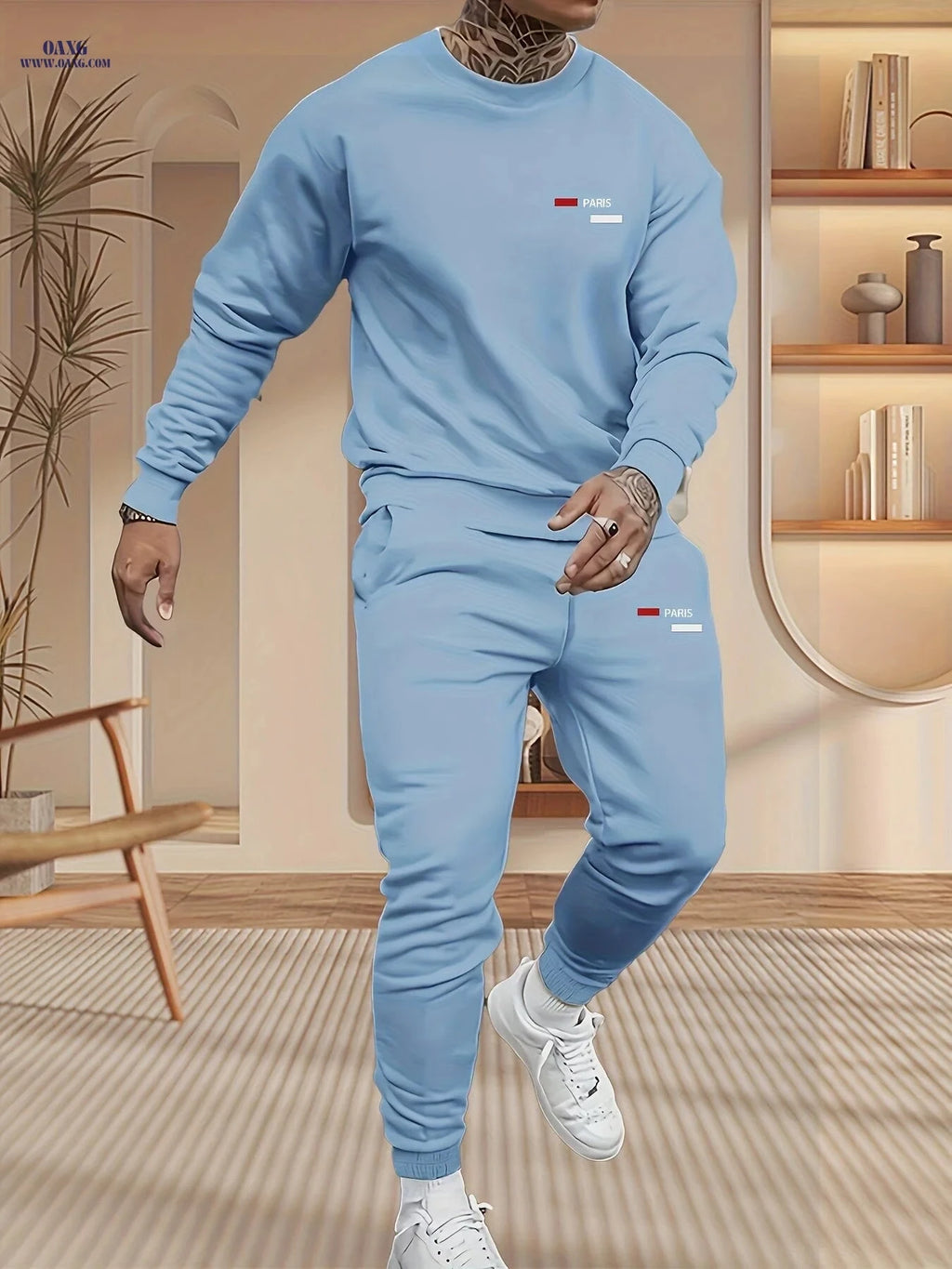 Men's Fall Sports Set - Round-Neck Top & Drawstring Pants   OAXG Blue / FR S