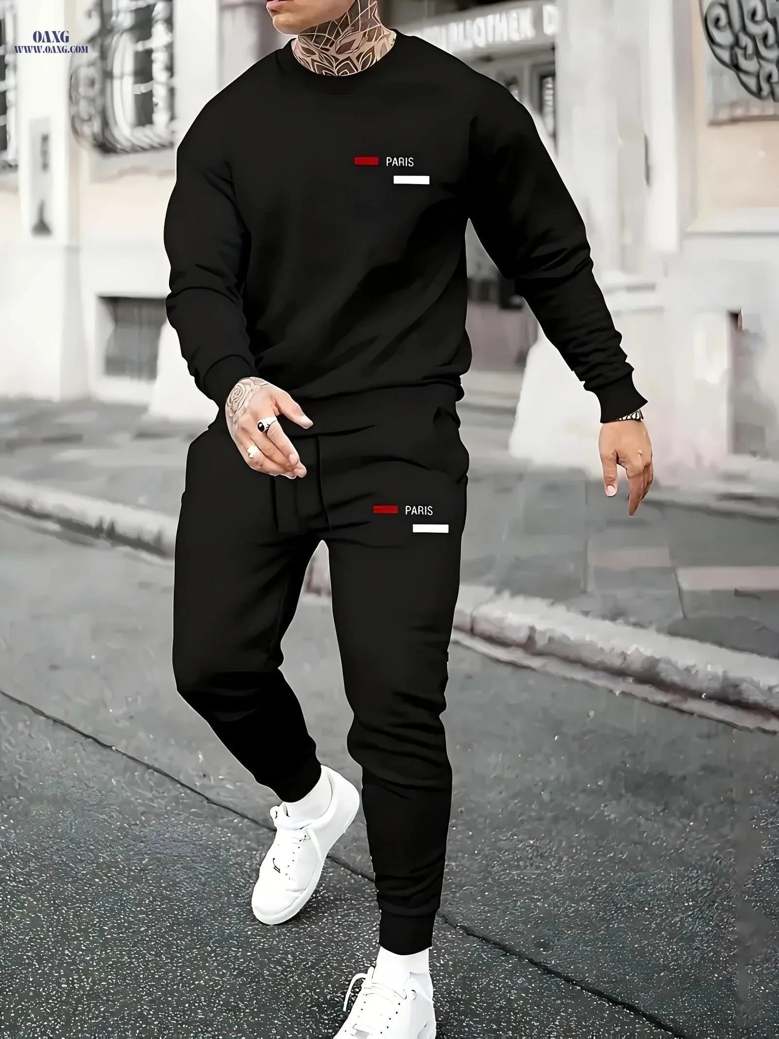 Men's Fall Sports Set - Round-Neck Top & Drawstring Pants   OAXG Blue / FR S