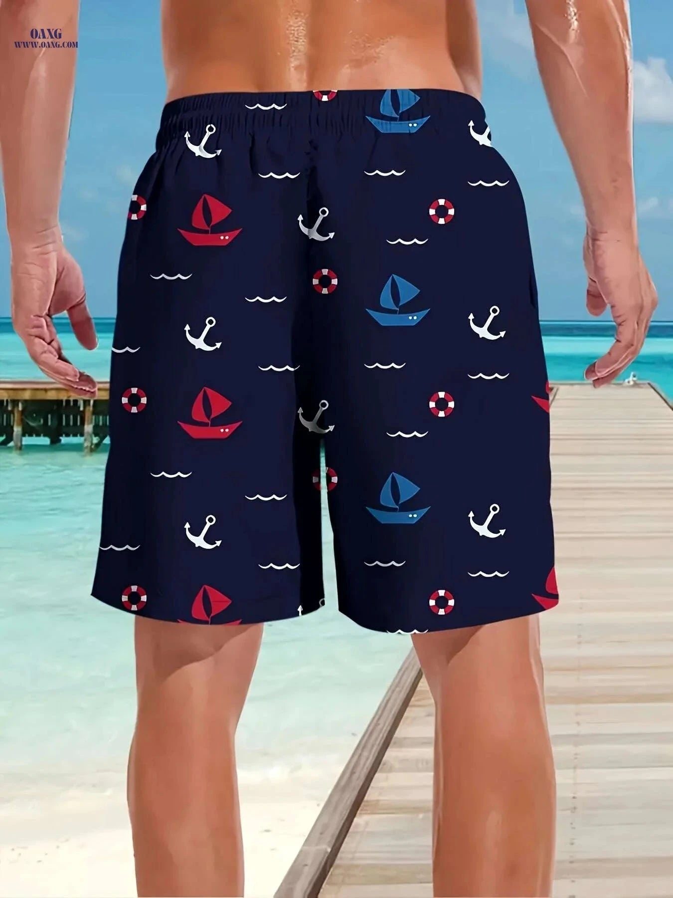 Men's Fashion Beach Shorts 2025 - 3D Sailboat Print, Lightweight Comfort   OAXG Black / S