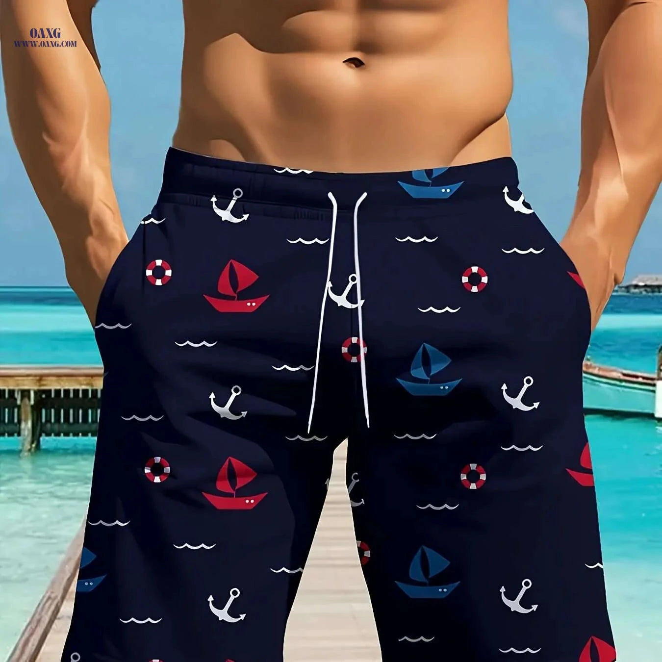 Men's Fashion Beach Shorts 2025 - 3D Sailboat Print, Lightweight Comfort   OAXG 