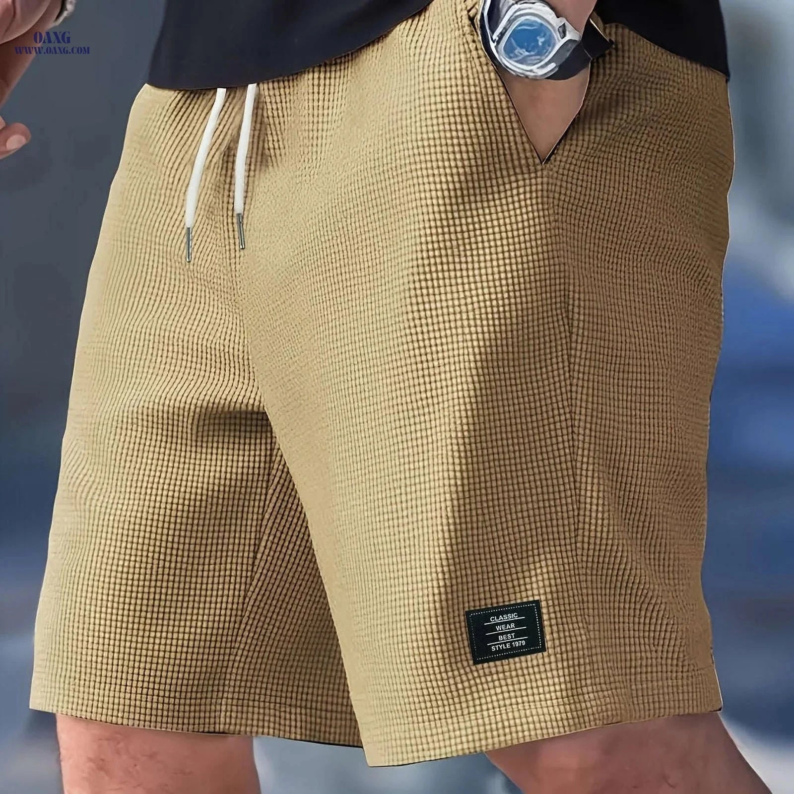 Men's Fashion Corduroy Shorts - Casual Beach Style with Stretch Fabric   OAXG 