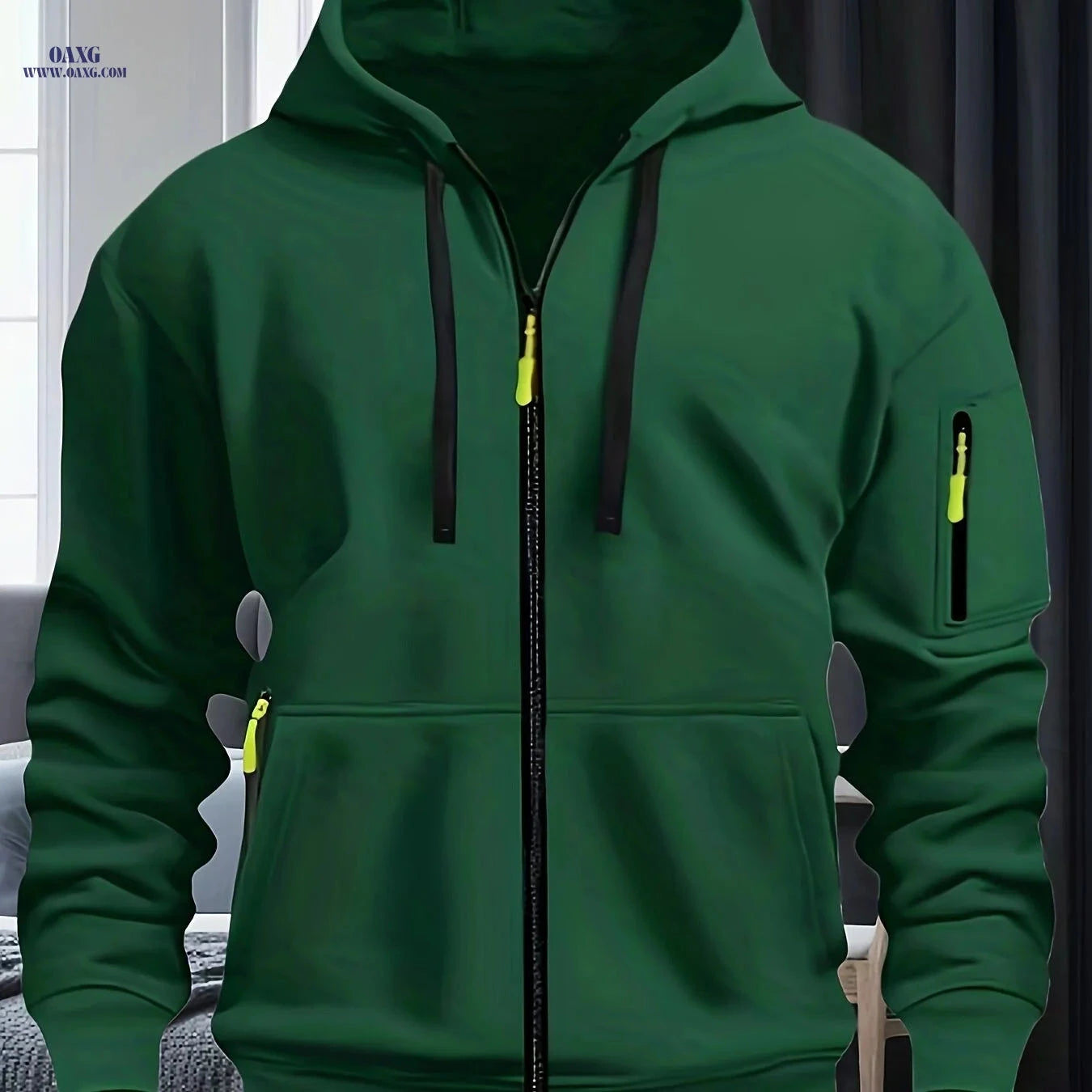 Men's Fashion Hoodie with Arm Pockets - Casual Winter Sweatshirt   OAXG Black / FR S
