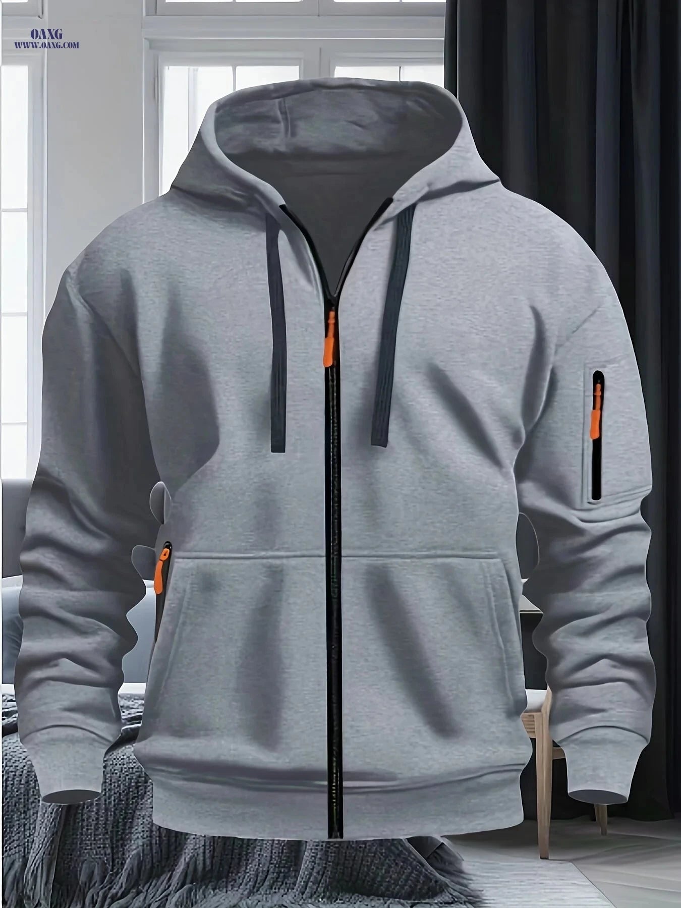 Men's Fashion Hoodie with Arm Pockets - Casual Winter Sweatshirt   OAXG Black / FR S