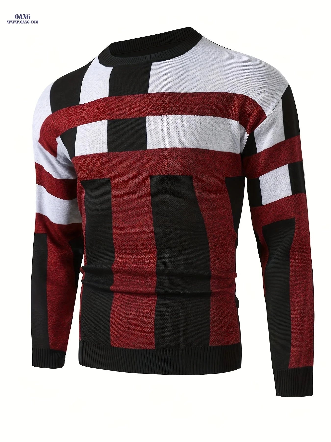 Men's Fashion Jacquard Pullover Sweater - Casual Crew Neck Design   OAXG 