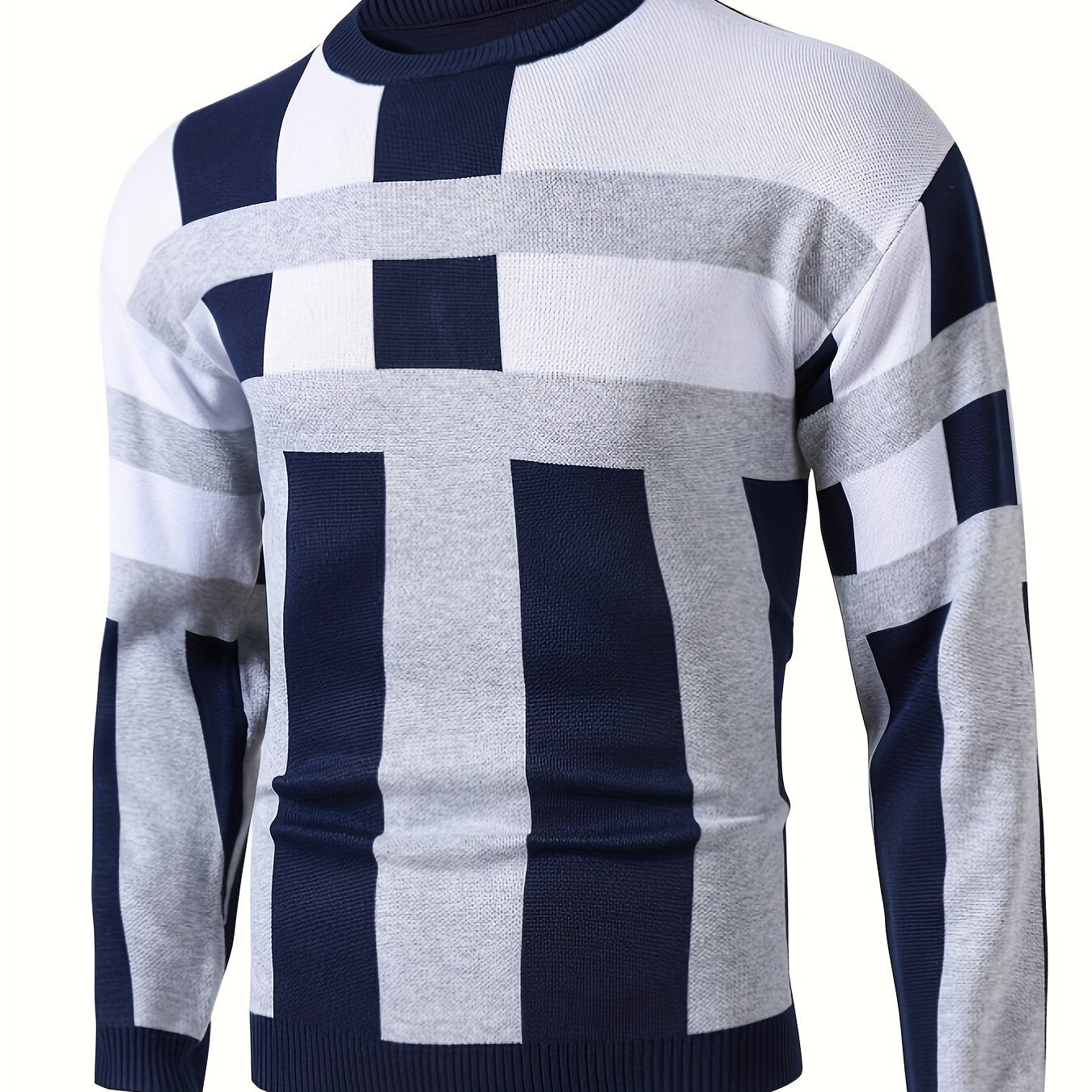 Men's Fashion Jacquard Pullover Sweater - Casual Crew Neck, Fall/Winter   OAXG 