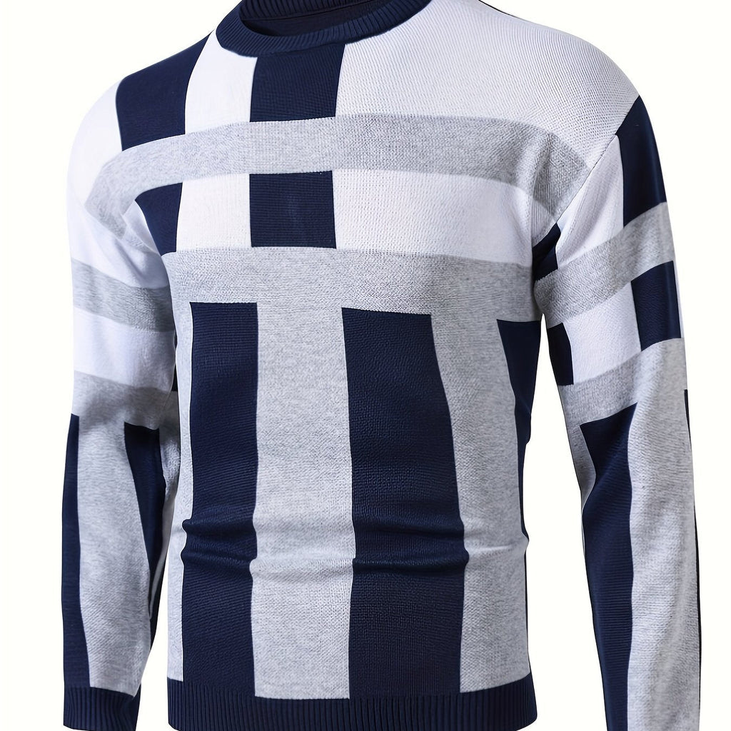 Men's Fashion Jacquard Pullover Sweater - Casual Crew Neck, Fall/Winter   OAXG 