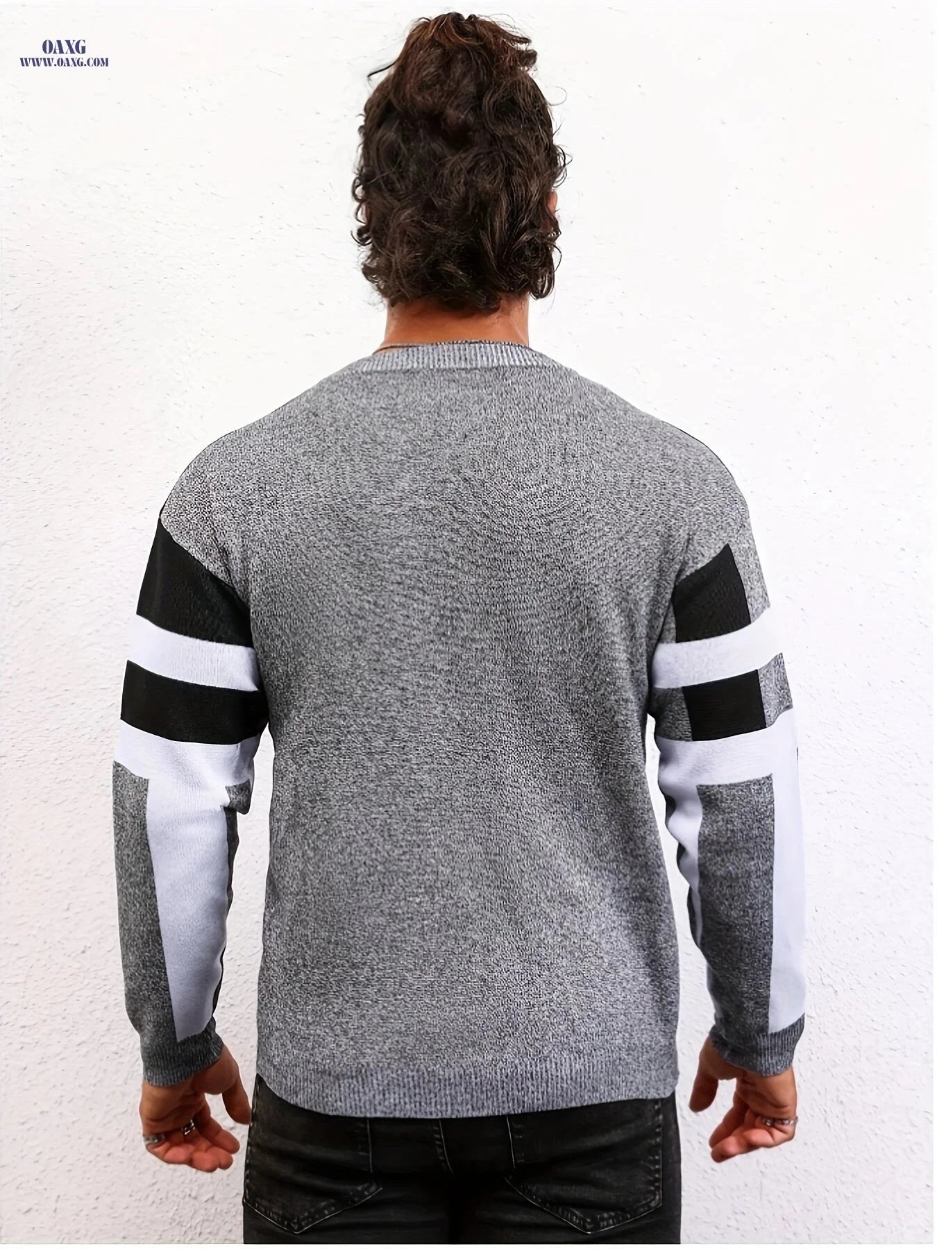 Men's Fashion Jacquard Pullover Sweater - Casual Round Neck Knit   OAXG 