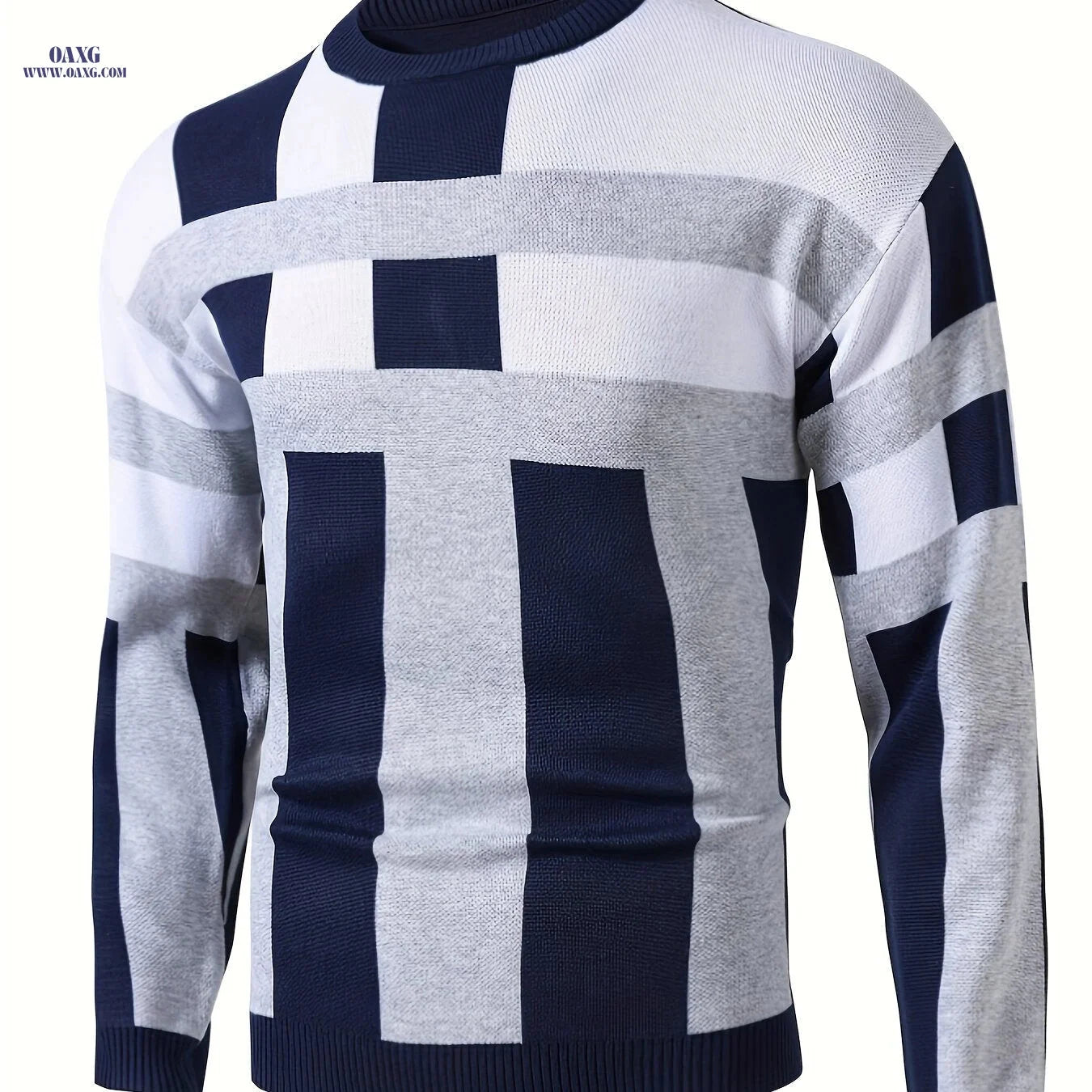 Men's Fashion Jacquard Pullover Sweater - Casual Round Neck Knit   OAXG 