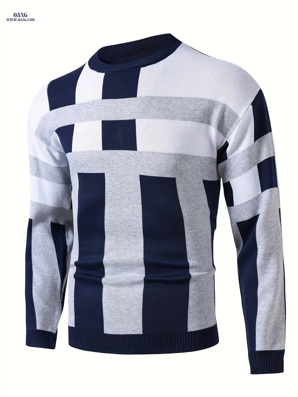 Men's Fashion Jacquard Pullover Sweater - Casual Round Neck Knit   OAXG Mixed colors / FR XS
