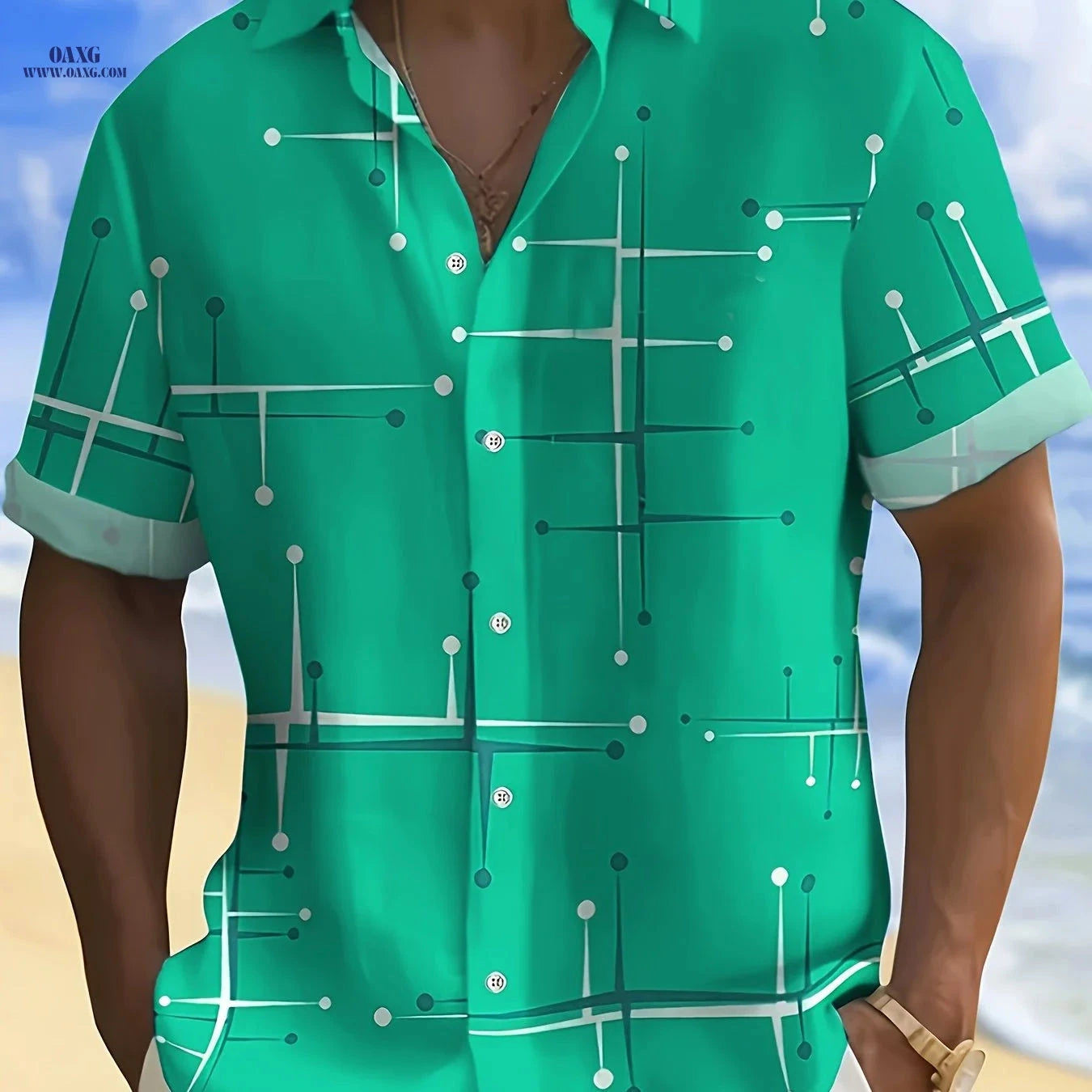 Men's Fashion Short Sleeve Shirt - Irregular Print, Lapel Collar   OAXG 
