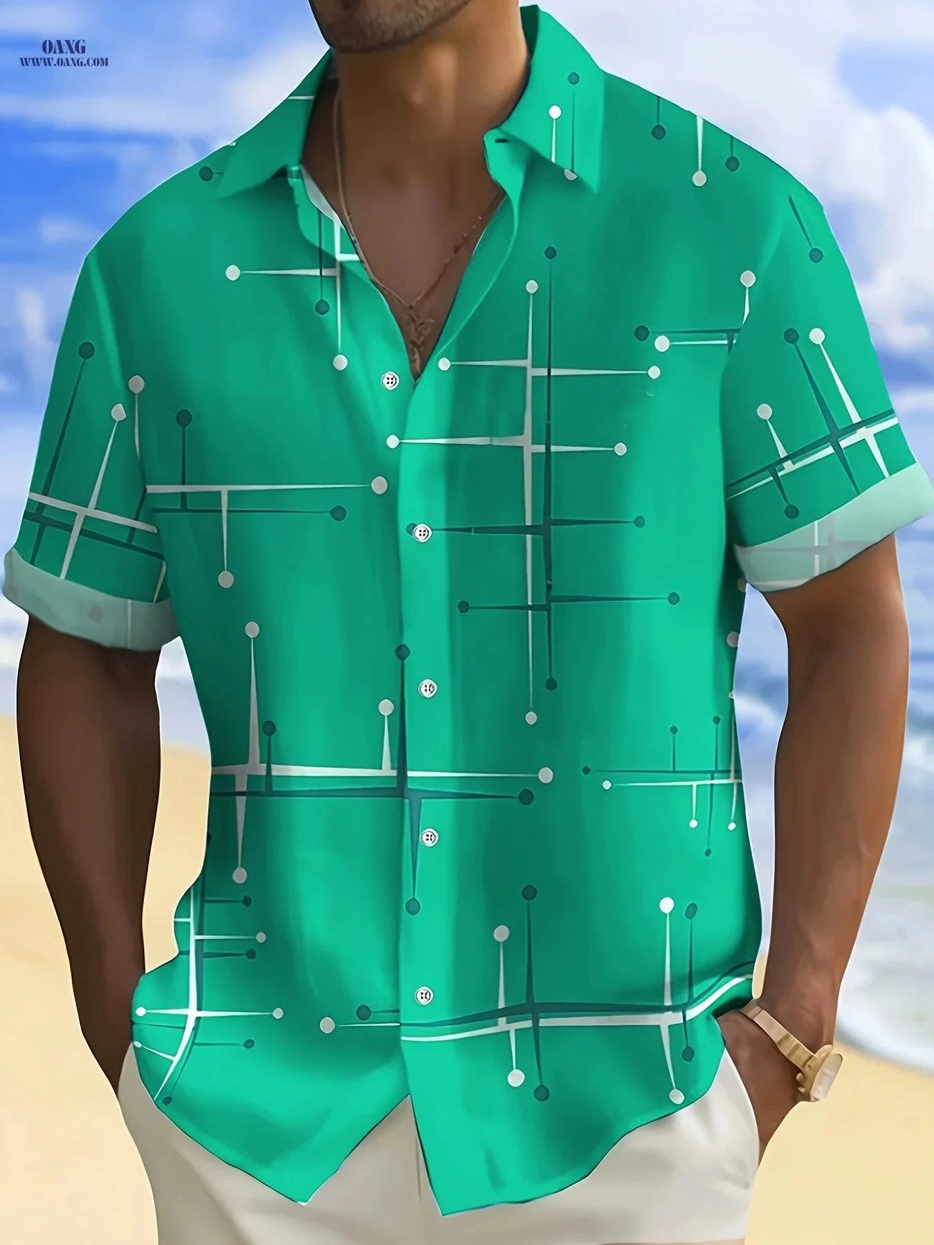 Men's Fashion Short Sleeve Shirt - Irregular Print, Lapel Collar   OAXG 