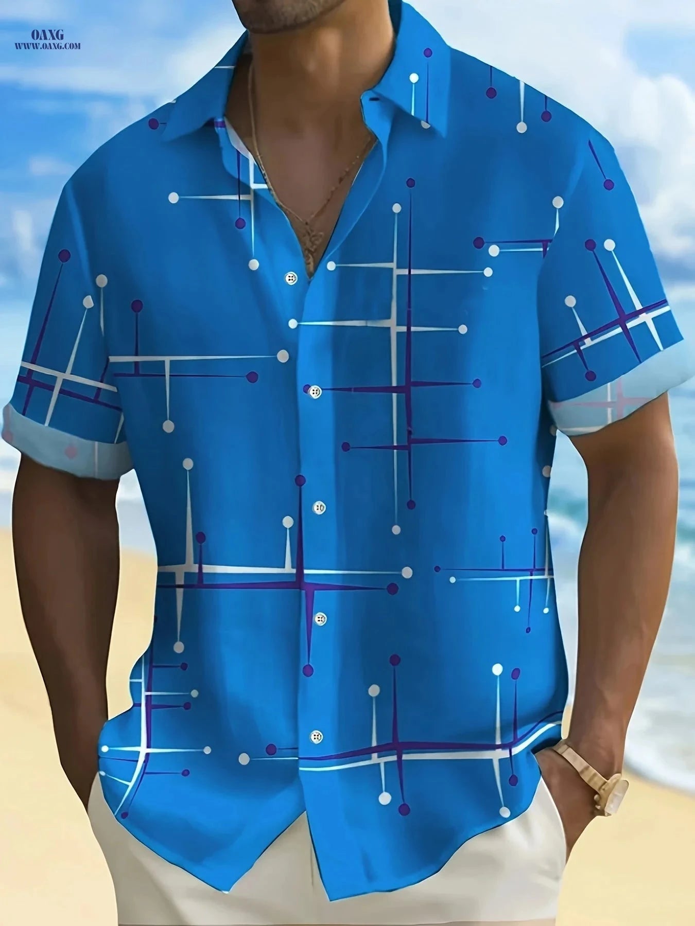 Men's Fashion Short Sleeve Shirt - Irregular Print, Lapel Collar   OAXG 
