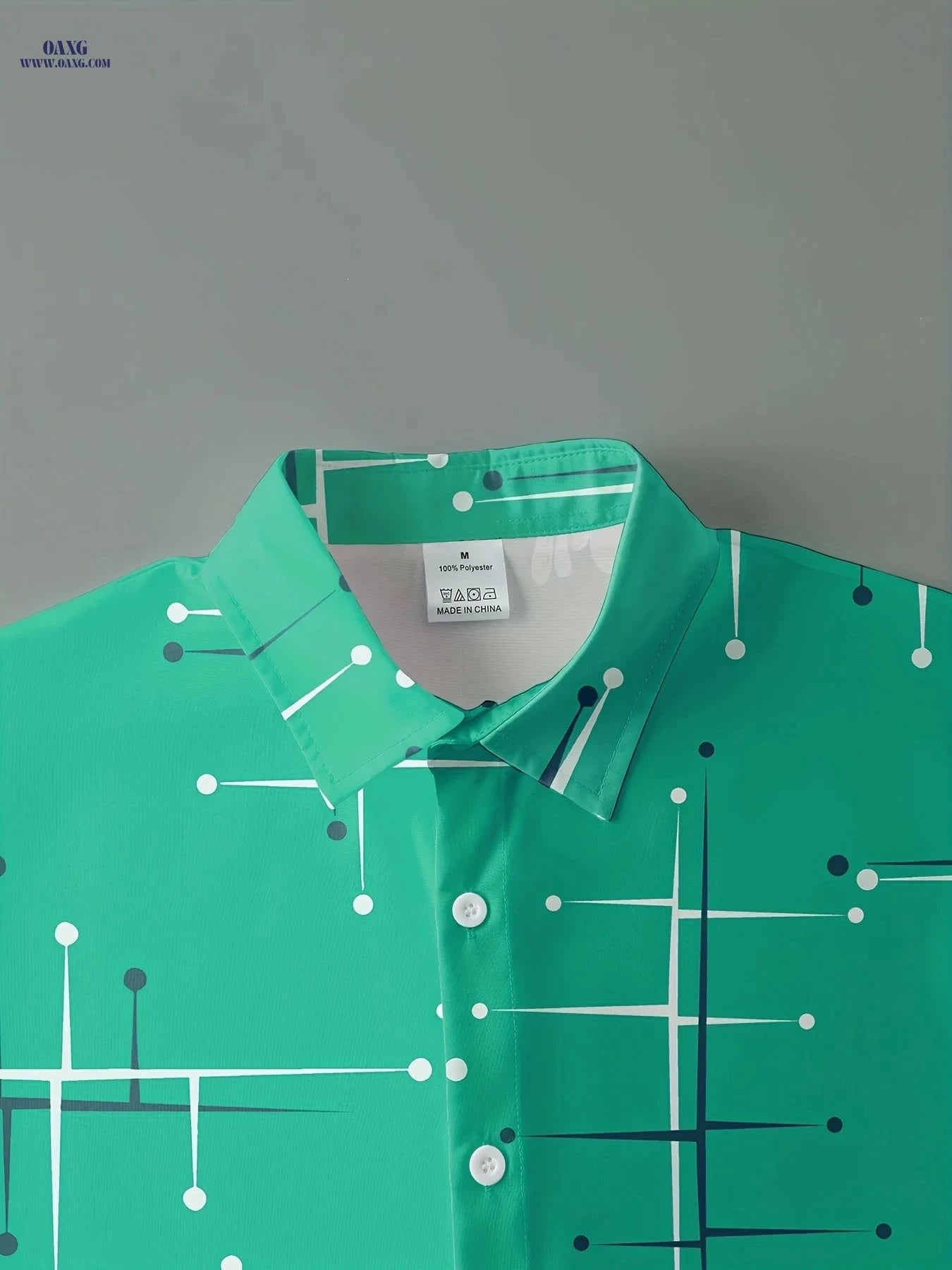 Men's Fashion Short Sleeve Shirt - Irregular Print, Lapel Collar   OAXG Light Green / FR M
