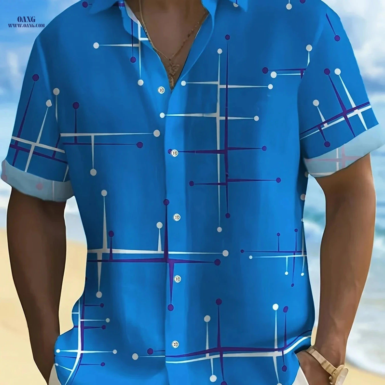Men's Fashion Short Sleeve Shirt - Irregular Print, Lapel Collar   OAXG Light Green / FR M