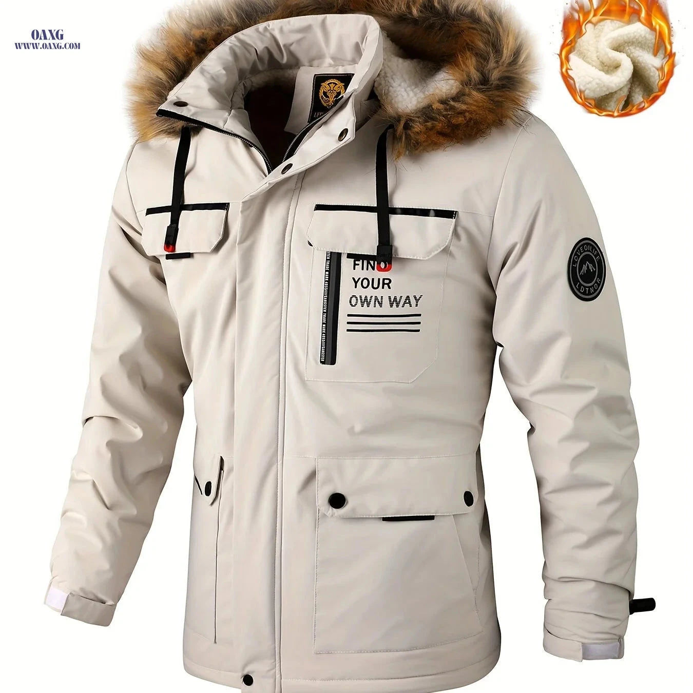 Men's Fashion Windbreaker Jacket - Casual Zipper Sports Outerwear   OAXG Ivory White / FR XS