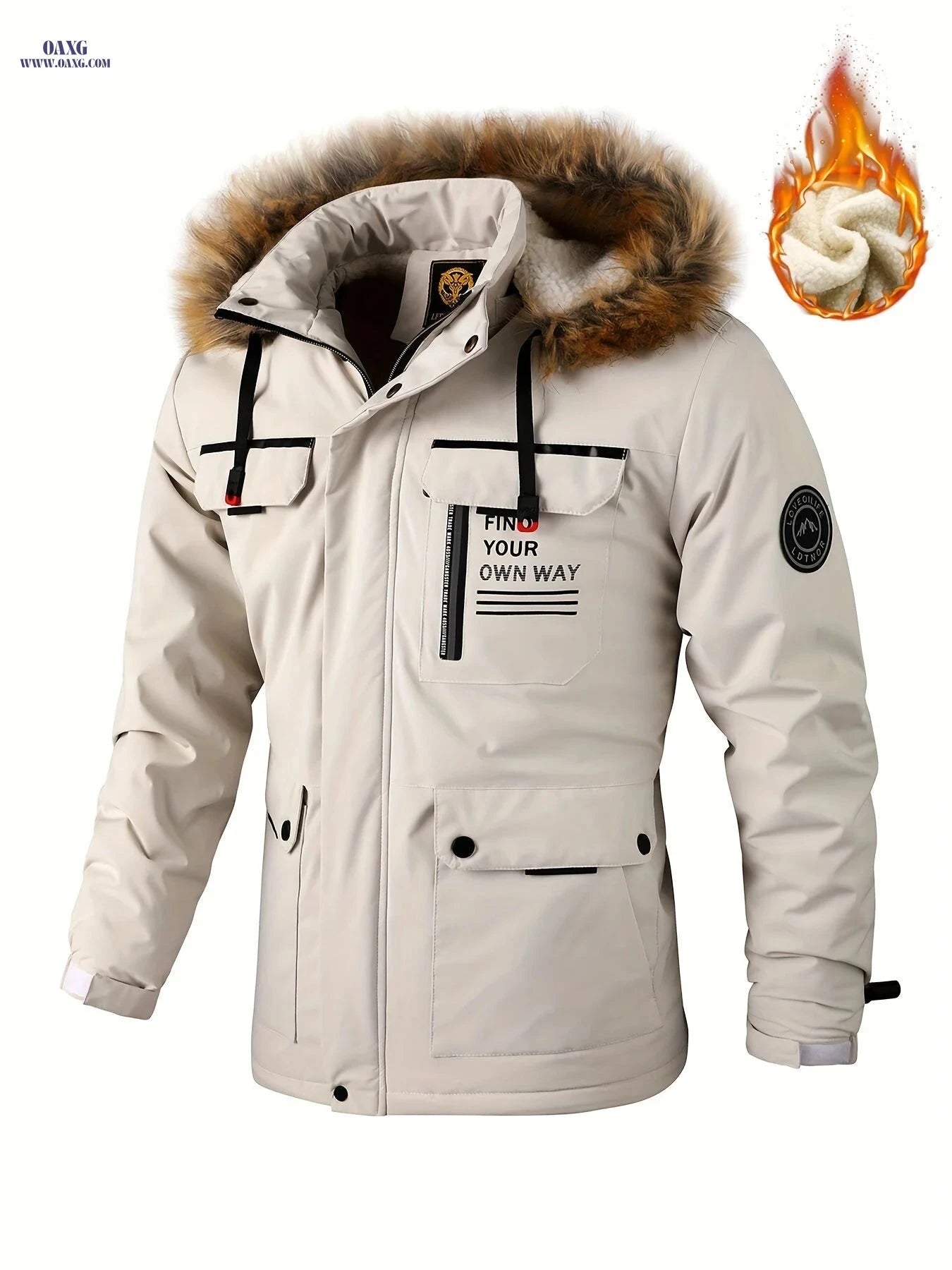 Men's Fashion Windbreaker Jacket - Casual Zipper Sports Outerwear   OAXG Ivory White / FR XS