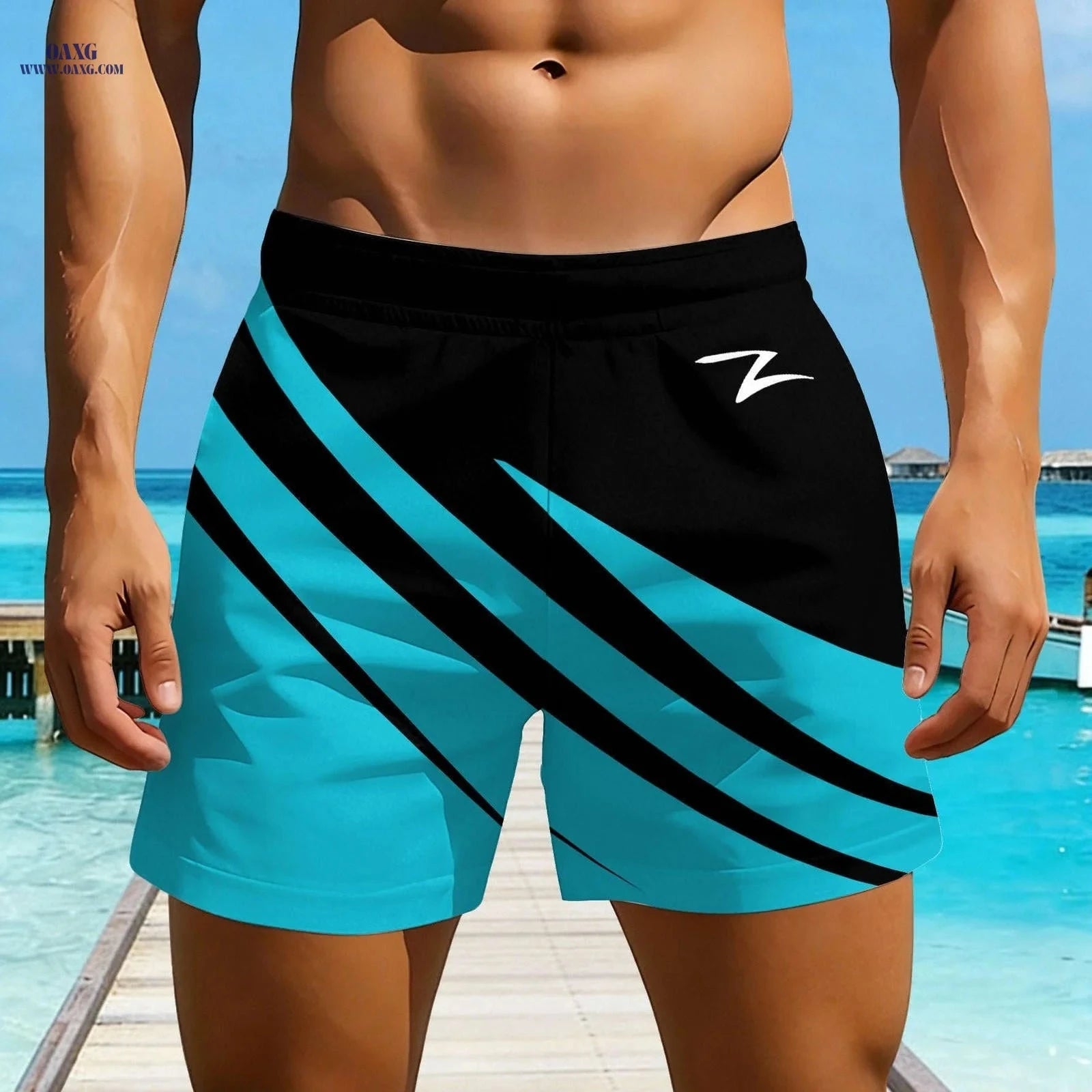 Men’s Fast-Drying Swim Shorts - Vibrant Geometric Design, Relaxed Fit   OAXG 