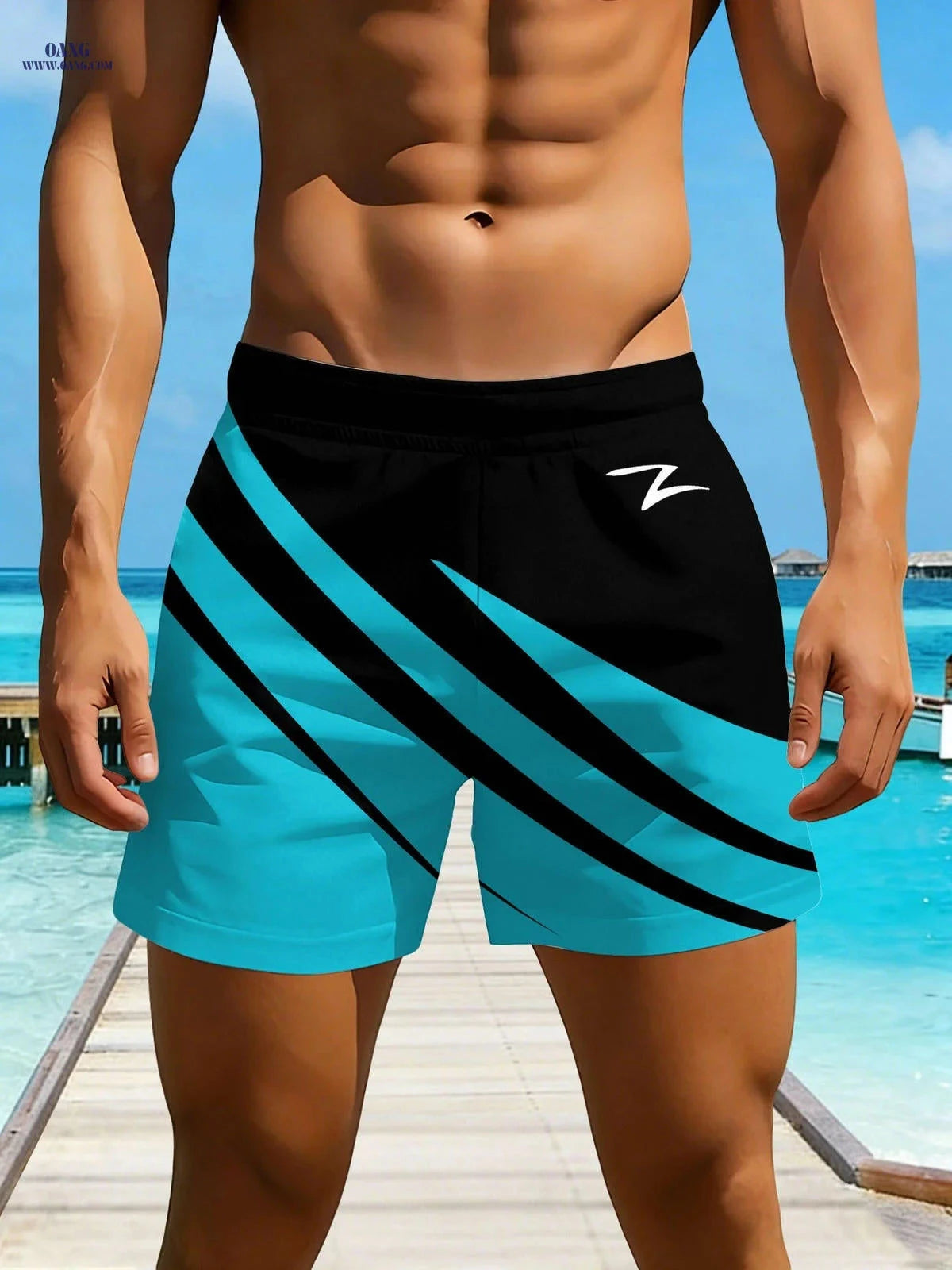 Men’s Fast-Drying Swim Shorts - Vibrant Geometric Design, Relaxed Fit   OAXG Mixed Color / FR S