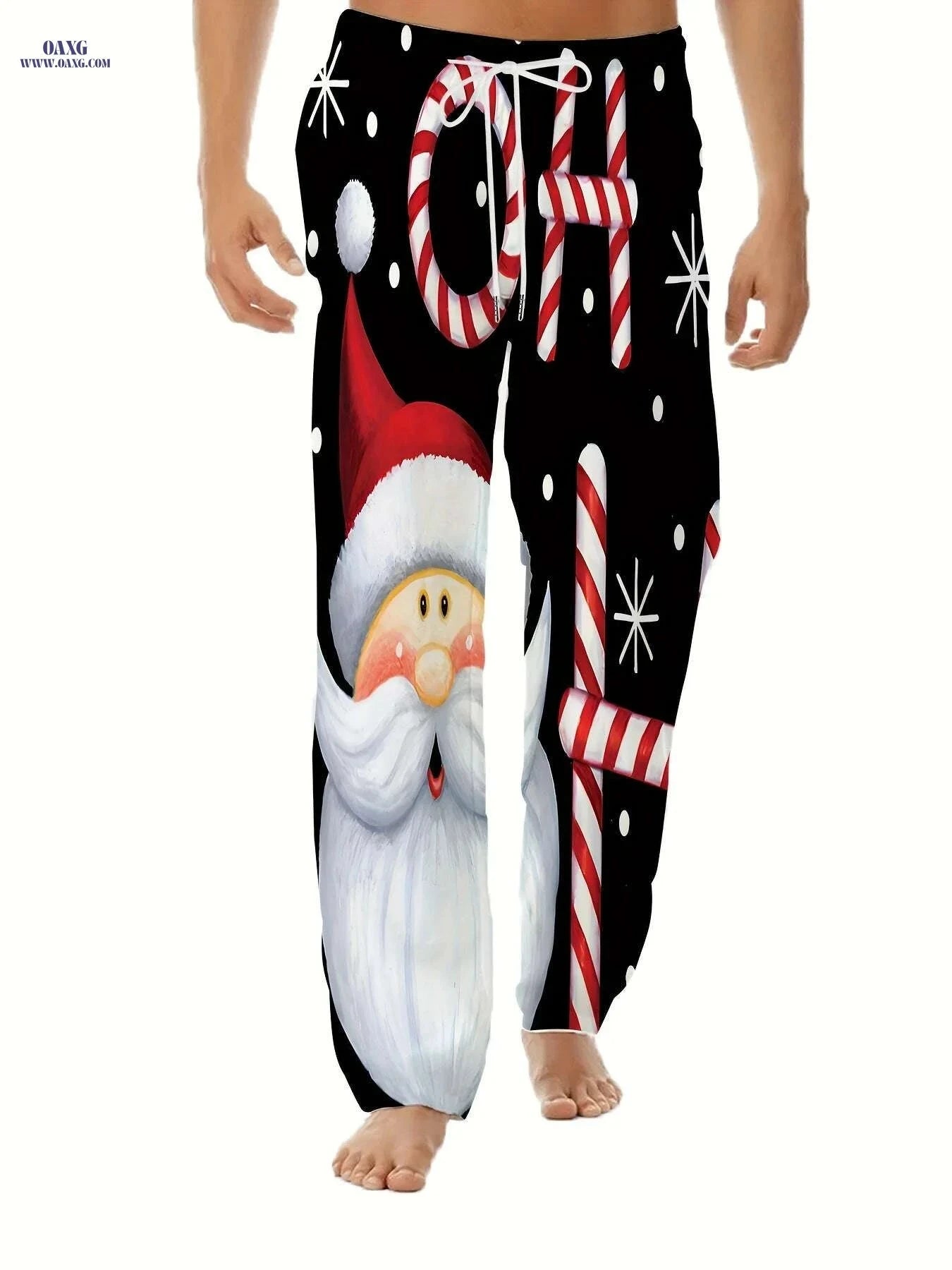 Men's Festive 3D Print Christmas Pants - Relaxed Straight Leg Fit   OAXG Black / M