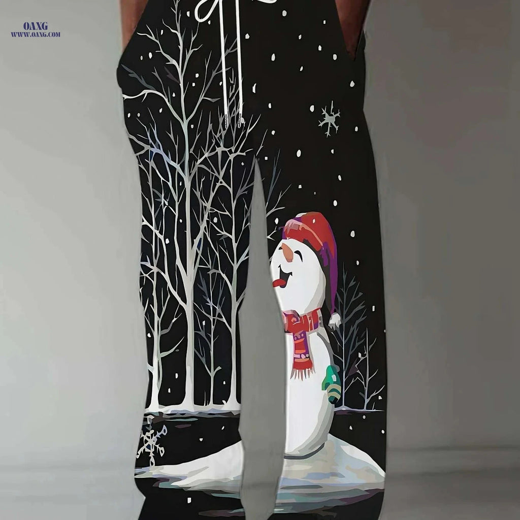 Men's Festive 3D Print Christmas Pants - Relaxed Straight Leg Fit   OAXG Black / M