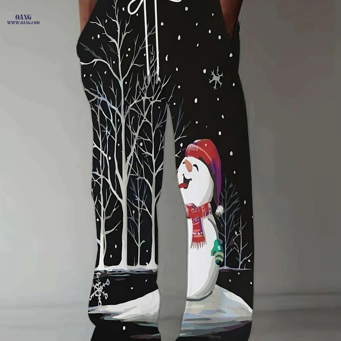 Men's Festive 3D Print Christmas Pants - Relaxed Straight Leg Fit   OAXG Black / M