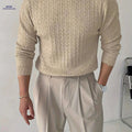 Men's Fitted Round Neck Cable Knit Sweater - Casual and Stylish   OAXG Apricot / FR S