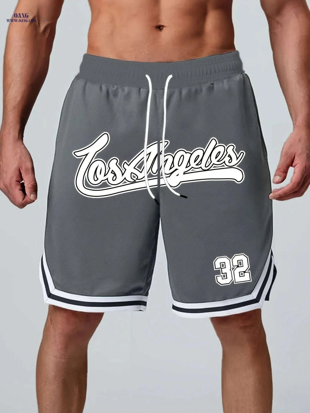Men's Five-Pocket Sports Shorts - Striped Trim Basketball Style   OAXG 