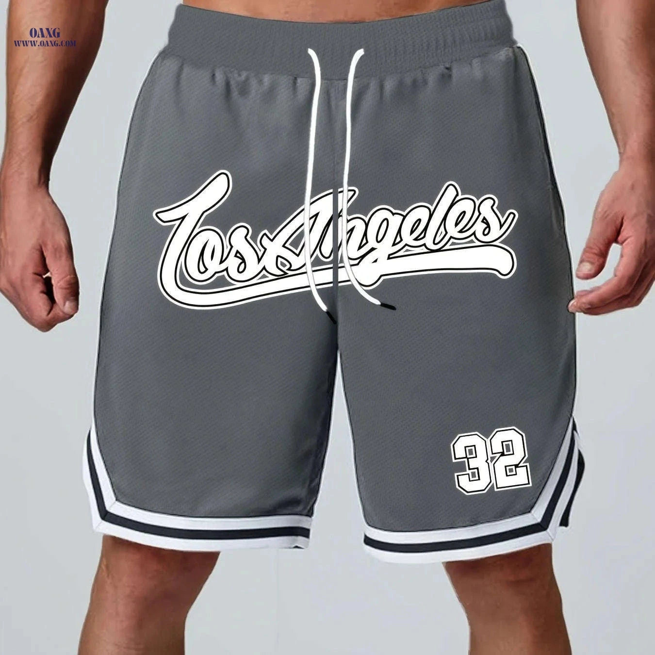 Men's Five-Pocket Sports Shorts - Striped Trim Basketball Style   OAXG 