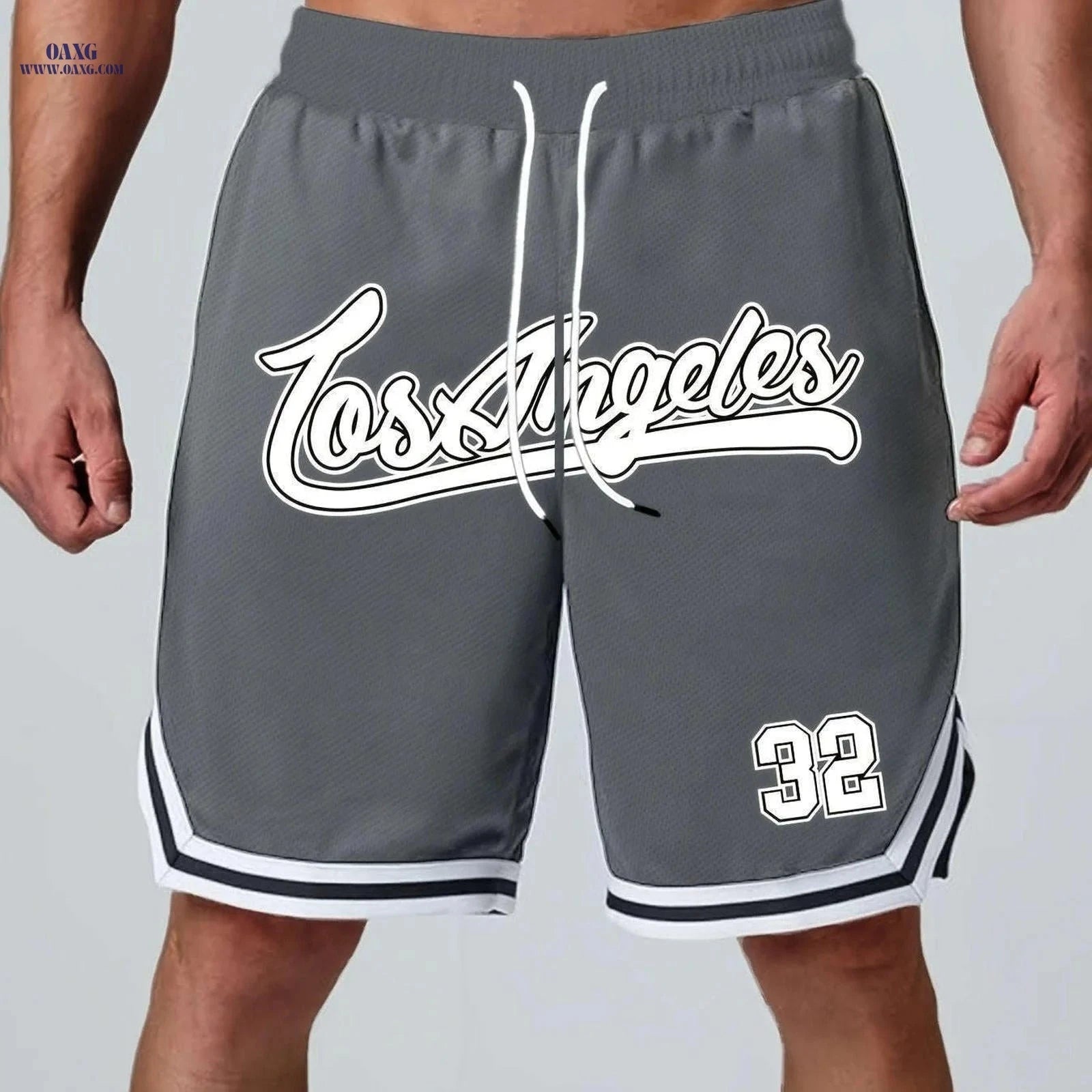Men's Five-Pocket Sports Shorts - Striped Trim Basketball Style   OAXG 