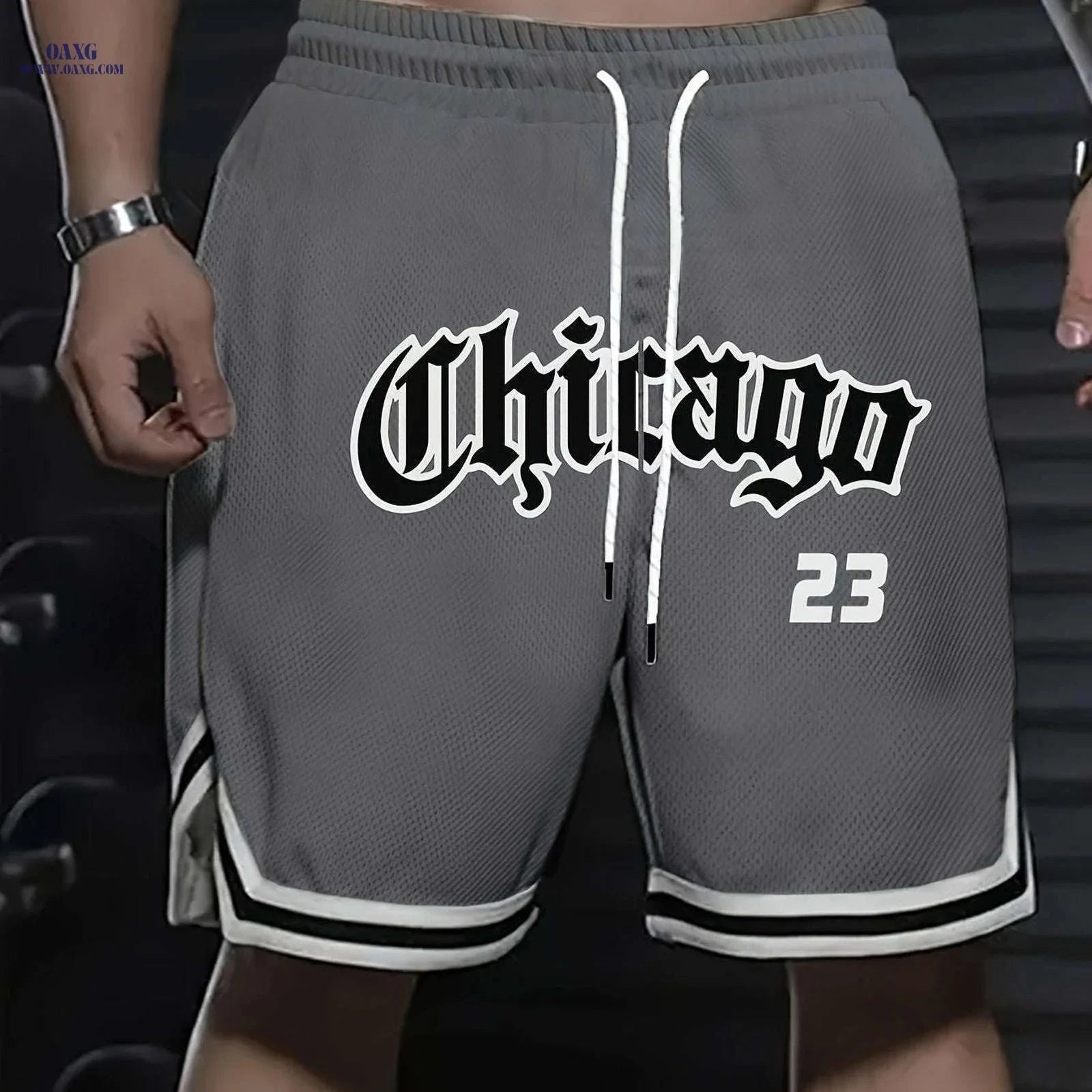 Men's Five-Pocket Sports Shorts - Striped Trim Basketball Style   OAXG 
