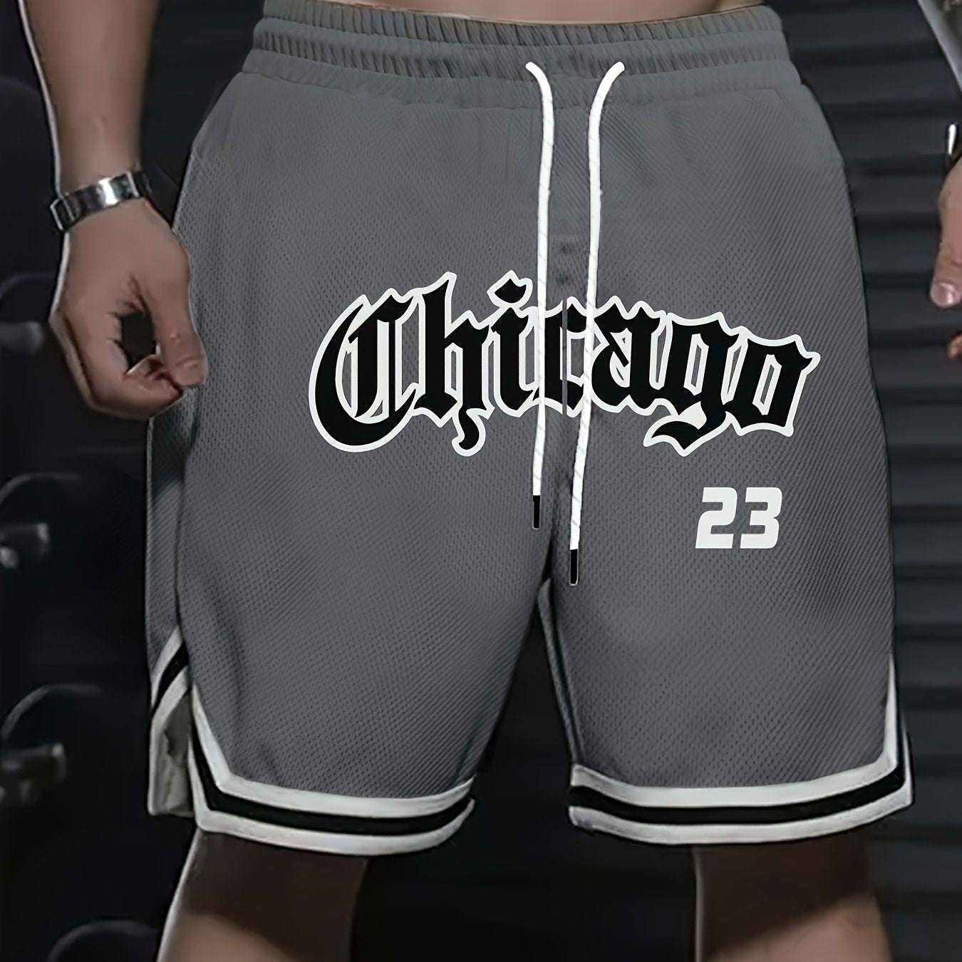 Men's Five-Pocket Sports Shorts - Striped Trim Basketball Style   OAXG Black / FR S