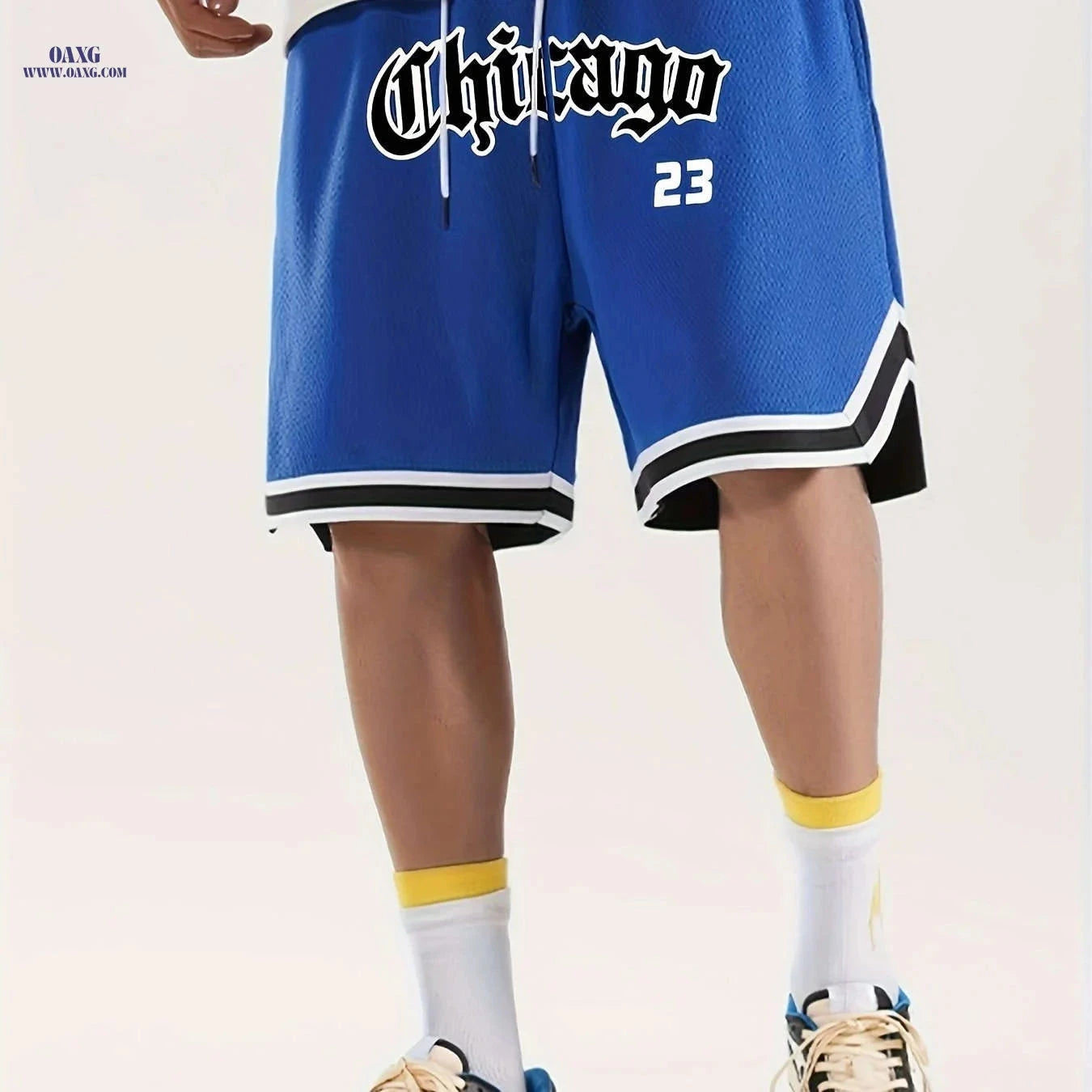 Men's Five-Pocket Sports Shorts - Striped Trim Basketball Style   OAXG Black / FR S