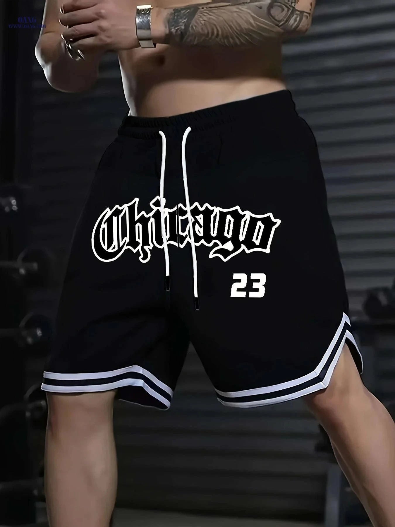Men's Five-Pocket Sports Shorts - Striped Trim Basketball Style   OAXG Black / FR S