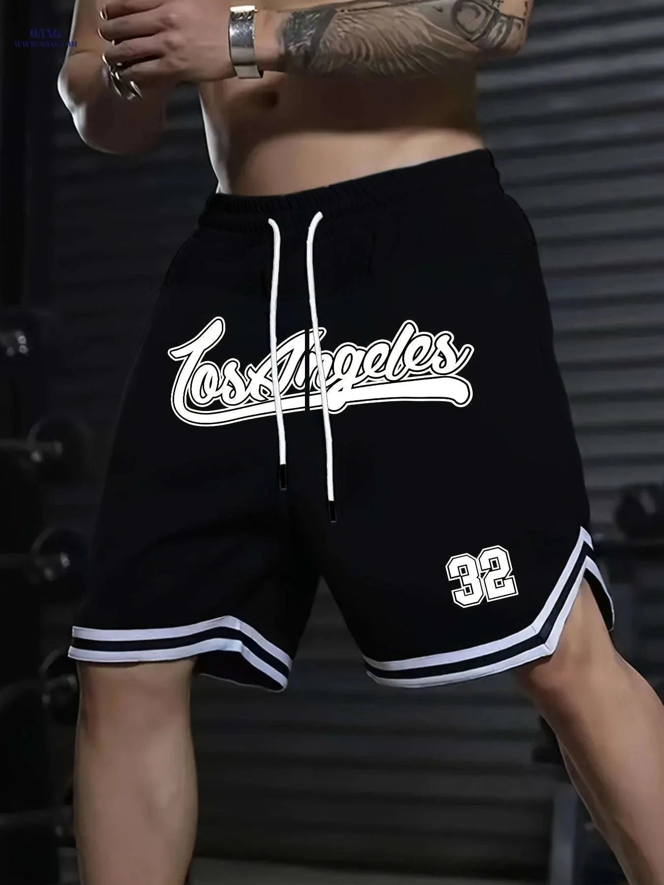Men's Five-Pocket Sports Shorts - Striped Trim Basketball Style   OAXG 