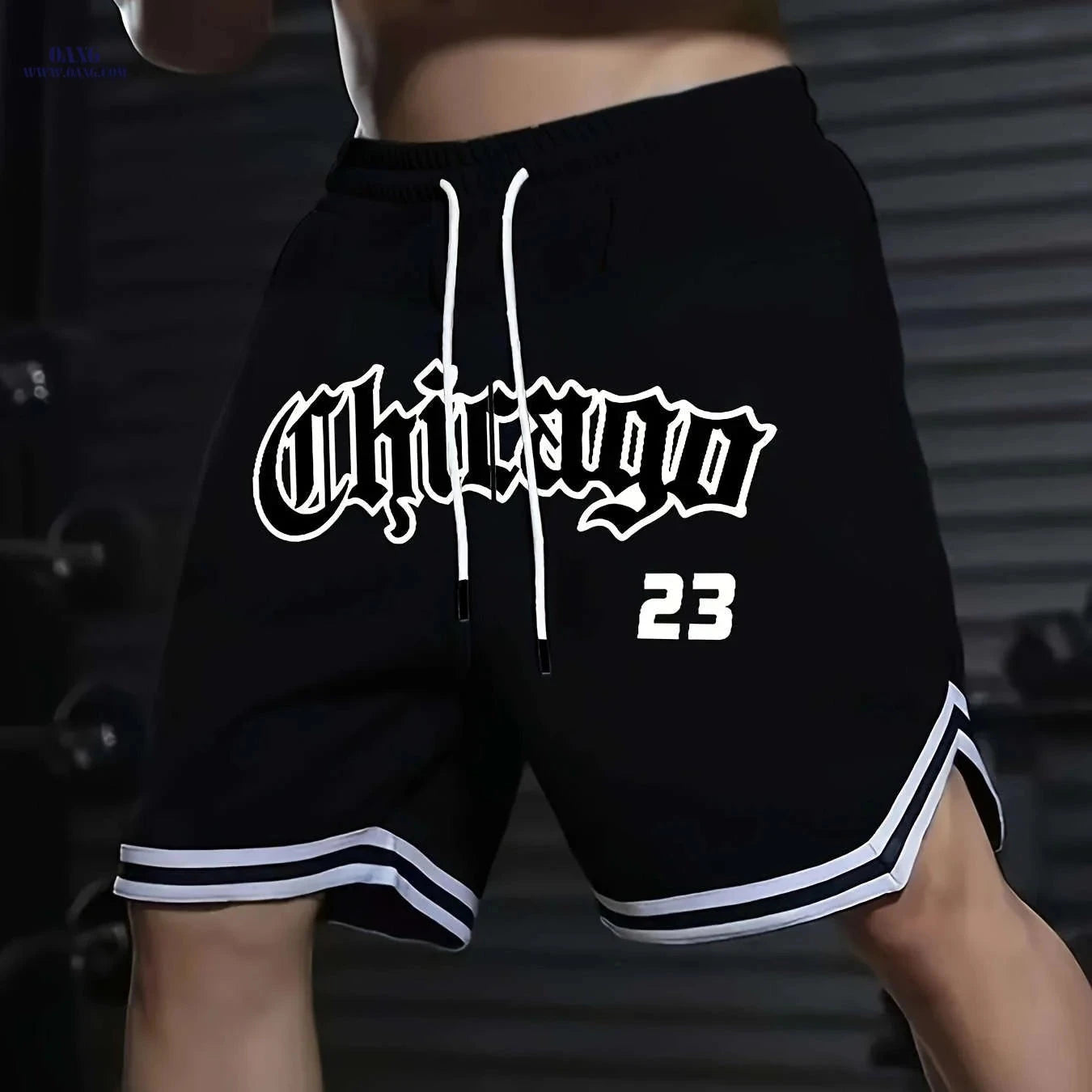 Men's Five-Pocket Sports Shorts - Striped Trim Basketball Style   OAXG 