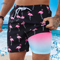Men's Flamingo Print Gradient Beach Shorts - Casual Drawstring Style   OAXG Black / FR S