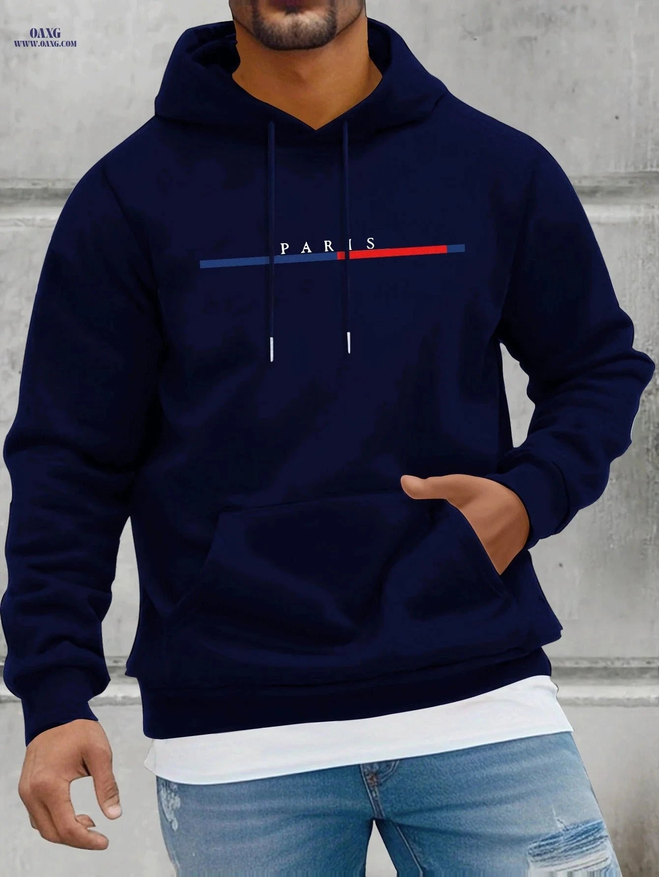 Men’s Fleece Hoodie with Kangaroo Pocket - Casual Spring & Autumn Style   OAXG 