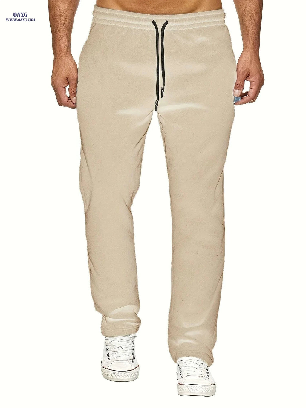 Men's Fleece-Lined Joggers - Solid Color, Comfortable Fit, Casual Style   OAXG 